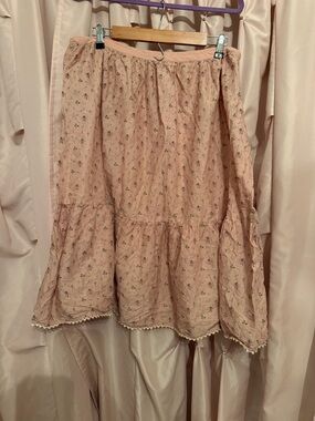 100% cotton skirt mauve rose pink lace trim L Large 14 cottage core berries